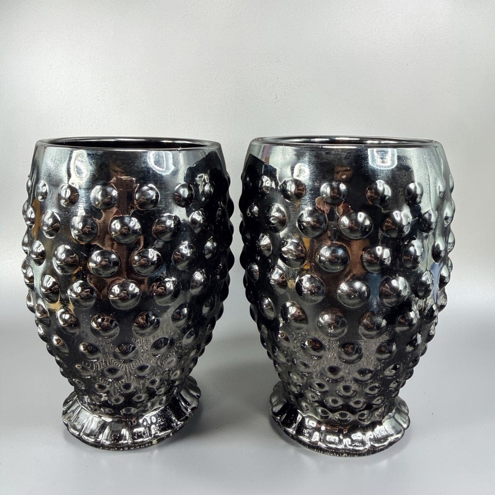 Vintage Tiara Indiana Glass Black Hobnail Tumblers Depression Glass Cups READ